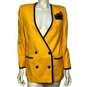 Charter Club Petites Yellow Blazer Size 10 Black Trim